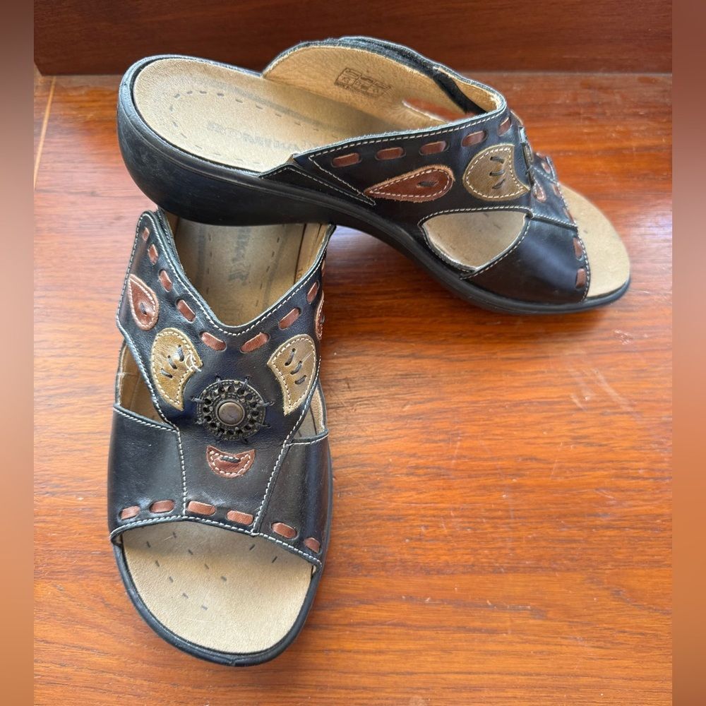 Romika Leather Black Brown Sandals with Decorative Accents 40 9